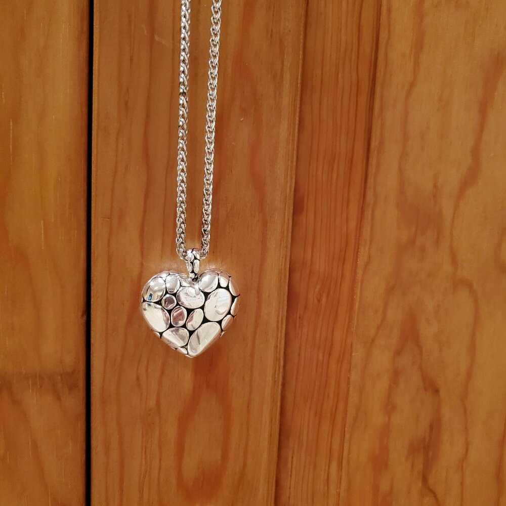 Silver Puffed Heart Necklace Pebble Design